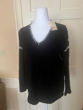 Johnny Was Black Velvet Classic Whipstitch Pullover